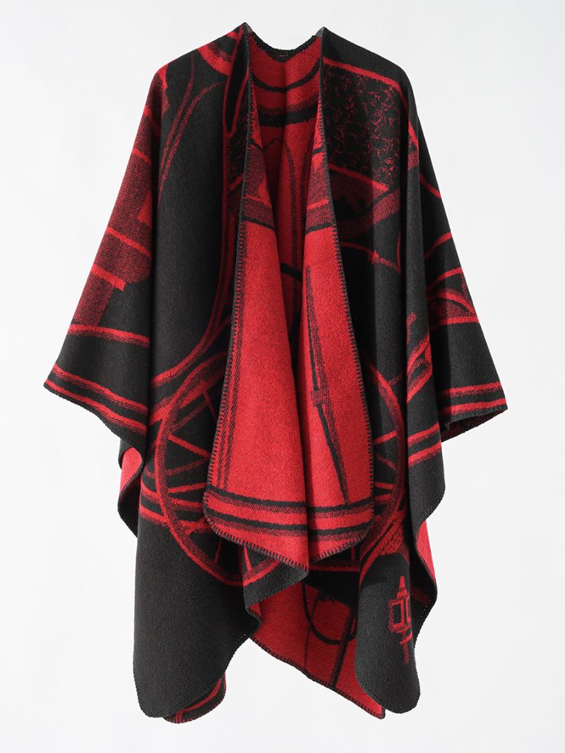 Poncho Feminino Bicolor Diário Casual Elegante Capa - Vermelho