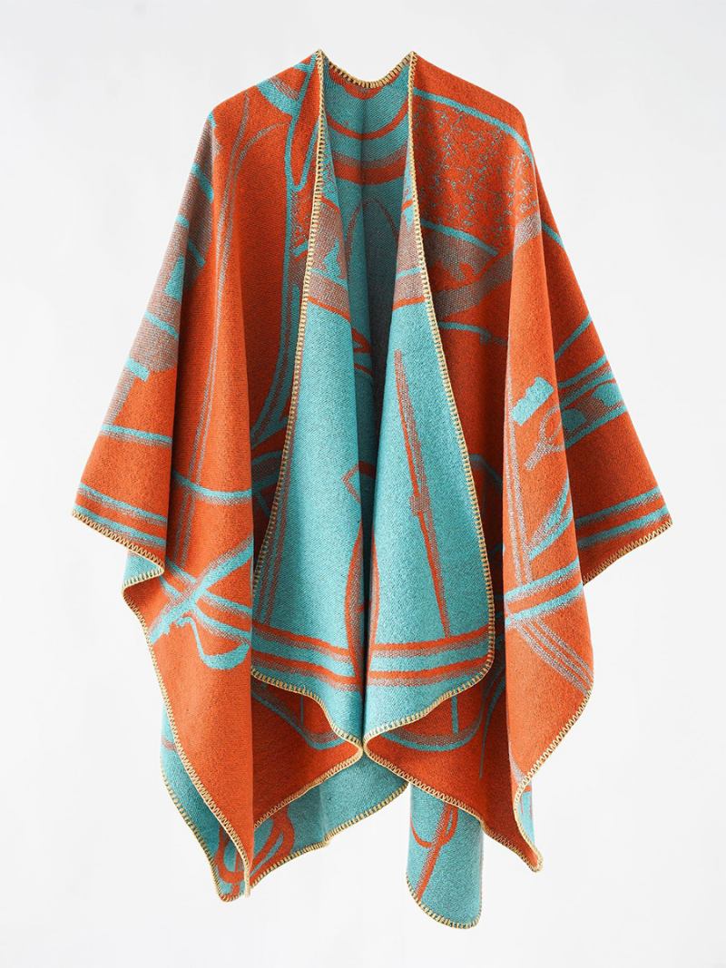 Poncho Feminino Bicolor Diário Casual Elegante Capa - Laranja