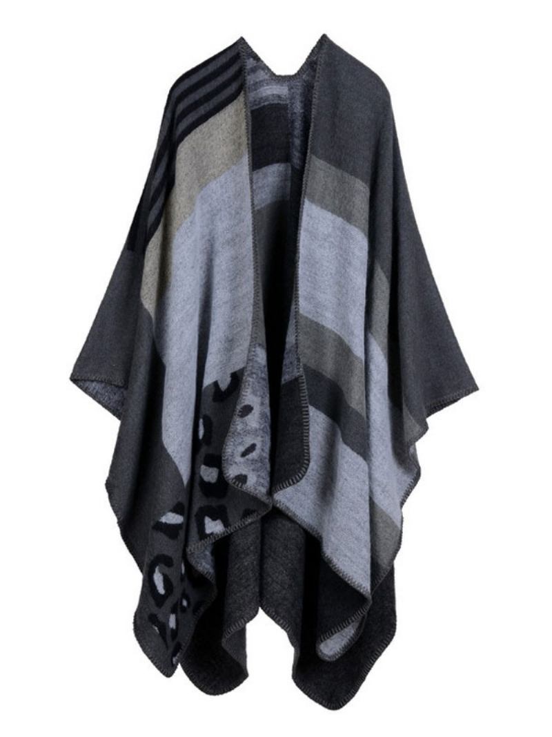 Poncho Feminino Colorido Bloco Preto Irregular Preservação Calor Capa Tubulação Grande - Cinza Profundo