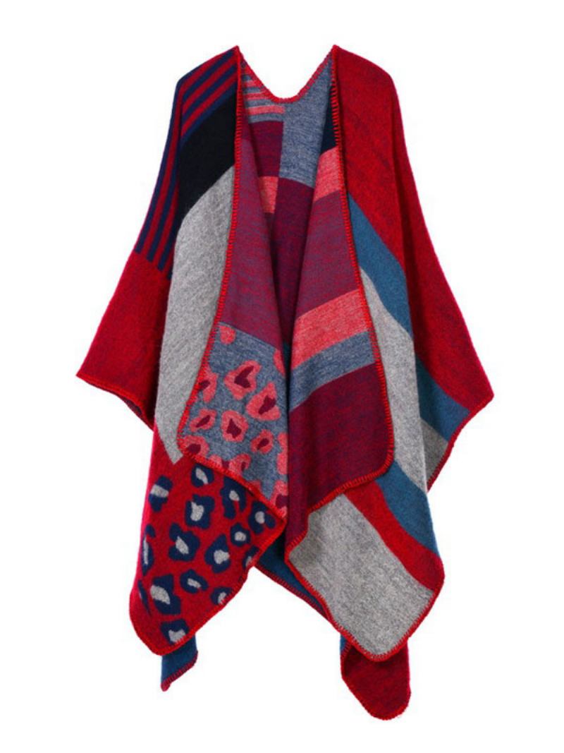 Poncho Feminino Colorido Bloco Preto Irregular Preservação Calor Capa Tubulação Grande - Vermelho