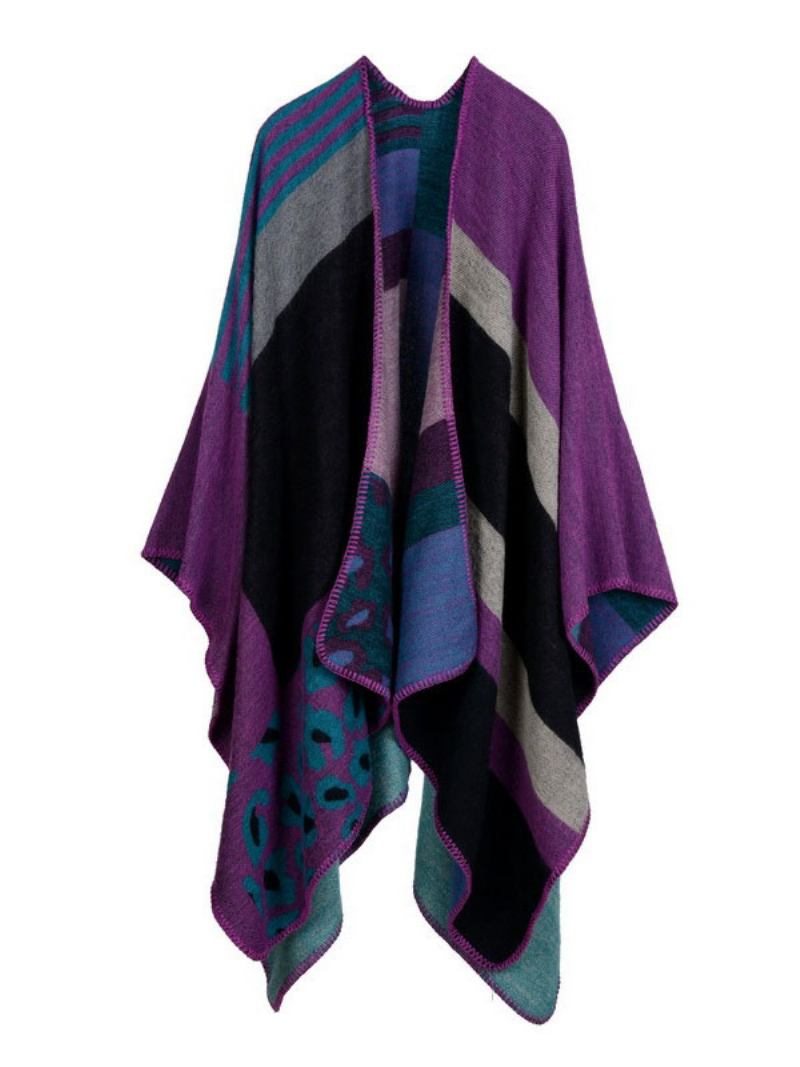 Poncho Feminino Colorido Bloco Preto Irregular Preservação Calor Capa Tubulação Grande - Fúcsia