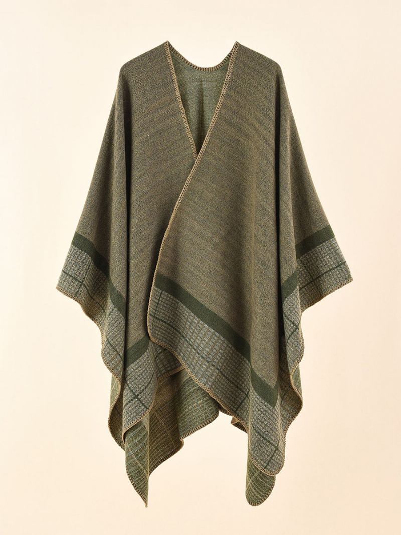 Poncho Feminino Com Capa Verde-oliva Xadrez Primavera Verão Outono Inverno