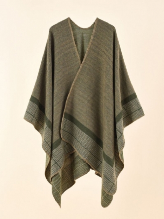 Poncho Feminino Com Capa Verde-oliva Xadrez Primavera Verão Outono Inverno