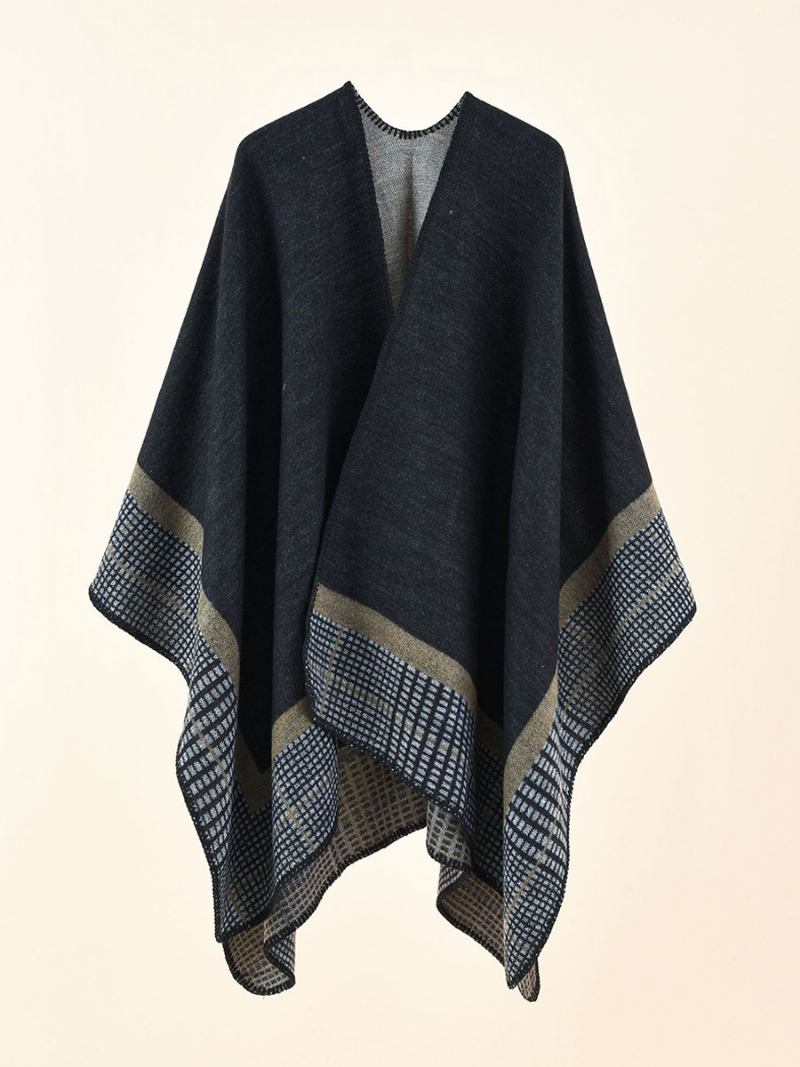 Poncho Feminino Com Capa Verde-oliva Xadrez Primavera Verão Outono Inverno - Cinza Profundo