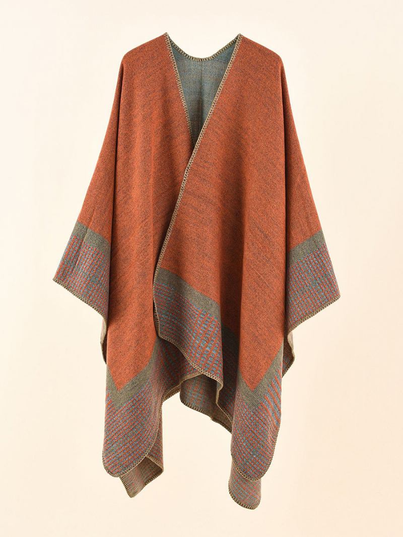 Poncho Feminino Com Capa Verde-oliva Xadrez Primavera Verão Outono Inverno - Laranja