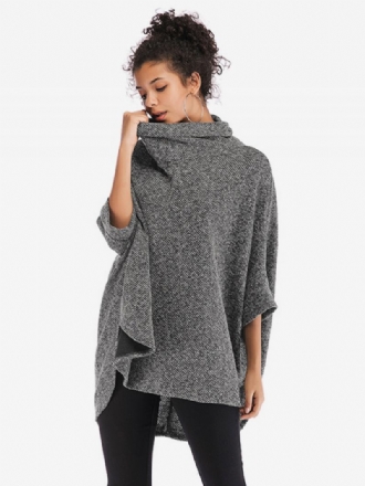 Poncho Feminino Com Meia Manga E Gola Alta Casual Elegante