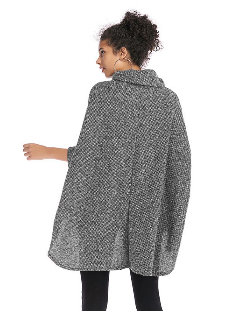 Poncho Feminino Com Meia Manga E Gola Alta Casual Elegante -  Cinza Claro