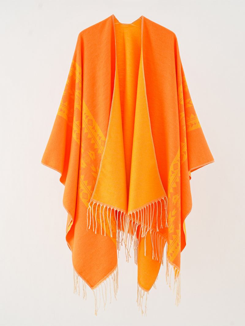 Poncho Feminino Estampado Diariamente Capa Casual Com Franja - Laranja