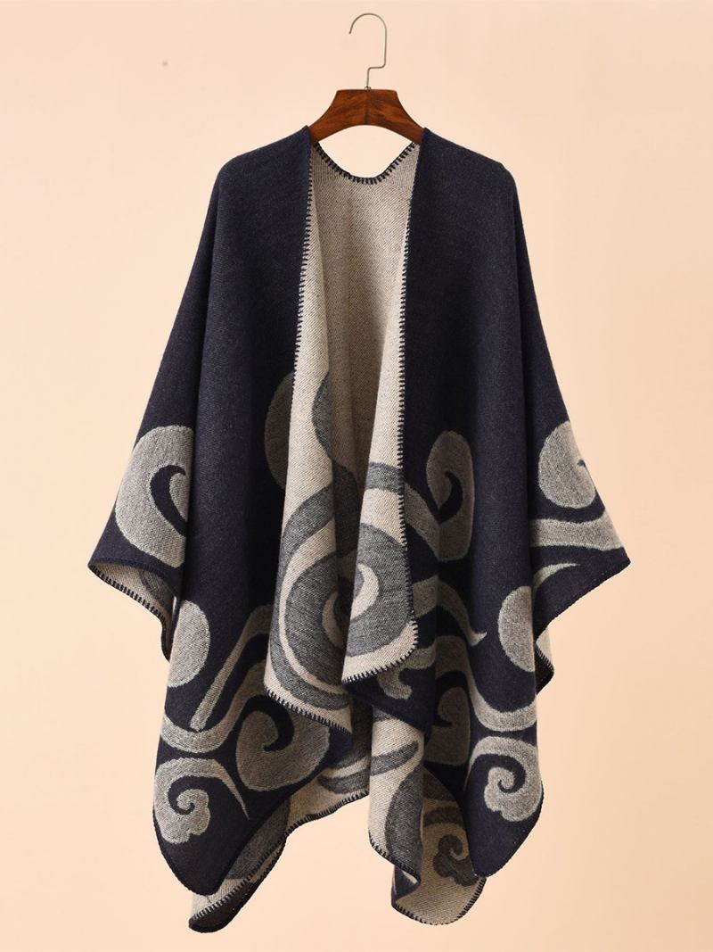 Poncho Feminino Estampado Diário Casual Chique Capa - Marinho Escuro