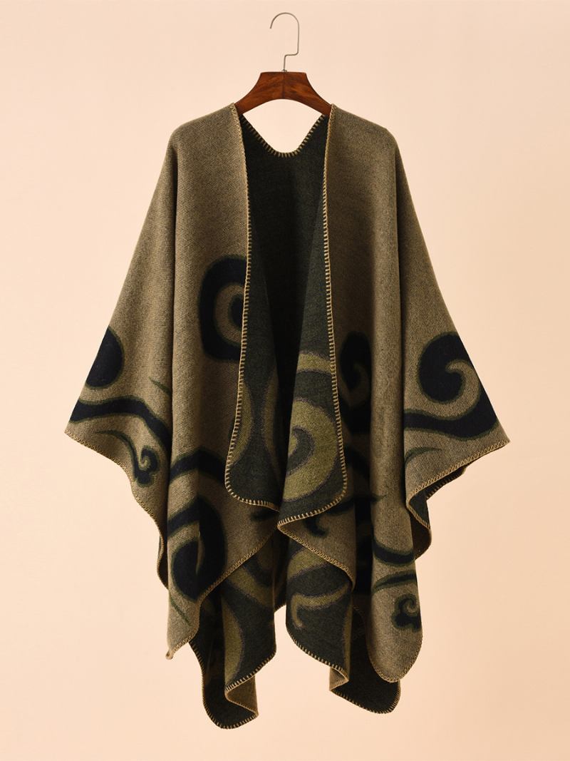 Poncho Feminino Estampado Diário Casual Chique Capa - Castanho Café