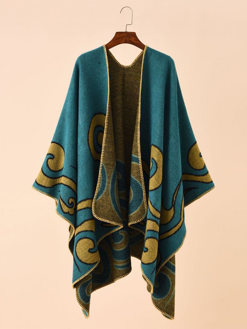 Poncho Feminino Estampado Diário Casual Chique Capa - Teal