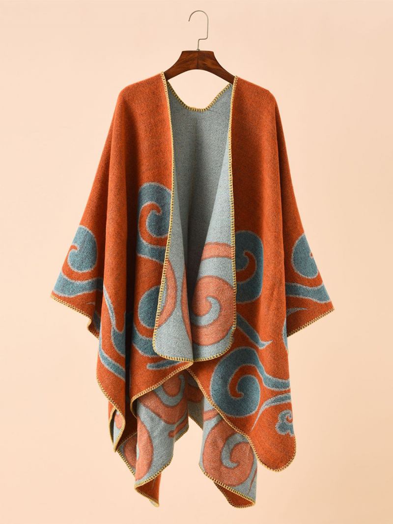 Poncho Feminino Estampado Diário Casual Chique Capa - Laranja