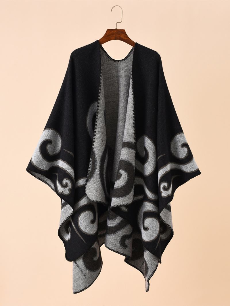 Poncho Feminino Estampado Diário Casual Chique Capa - Preto