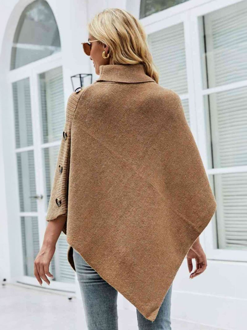 Poncho Para Mulheres Com Gola Alta E Capa Primavera - Amarelo Claro Profundo