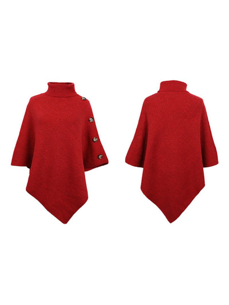 Poncho Para Mulheres Com Gola Alta E Capa Primavera - Vermelho