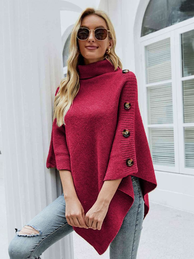 Poncho Para Mulheres Com Gola Alta E Capa Primavera - Rosa