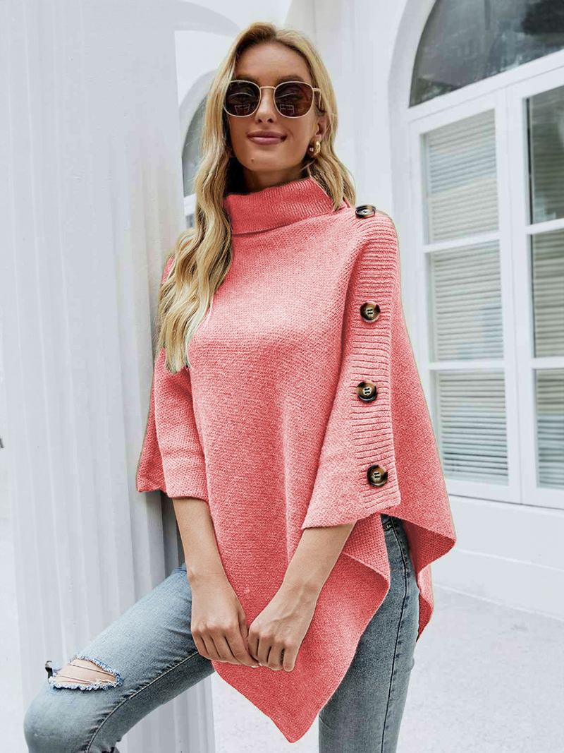 Poncho Para Mulheres Com Gola Alta E Capa Primavera - Rosa