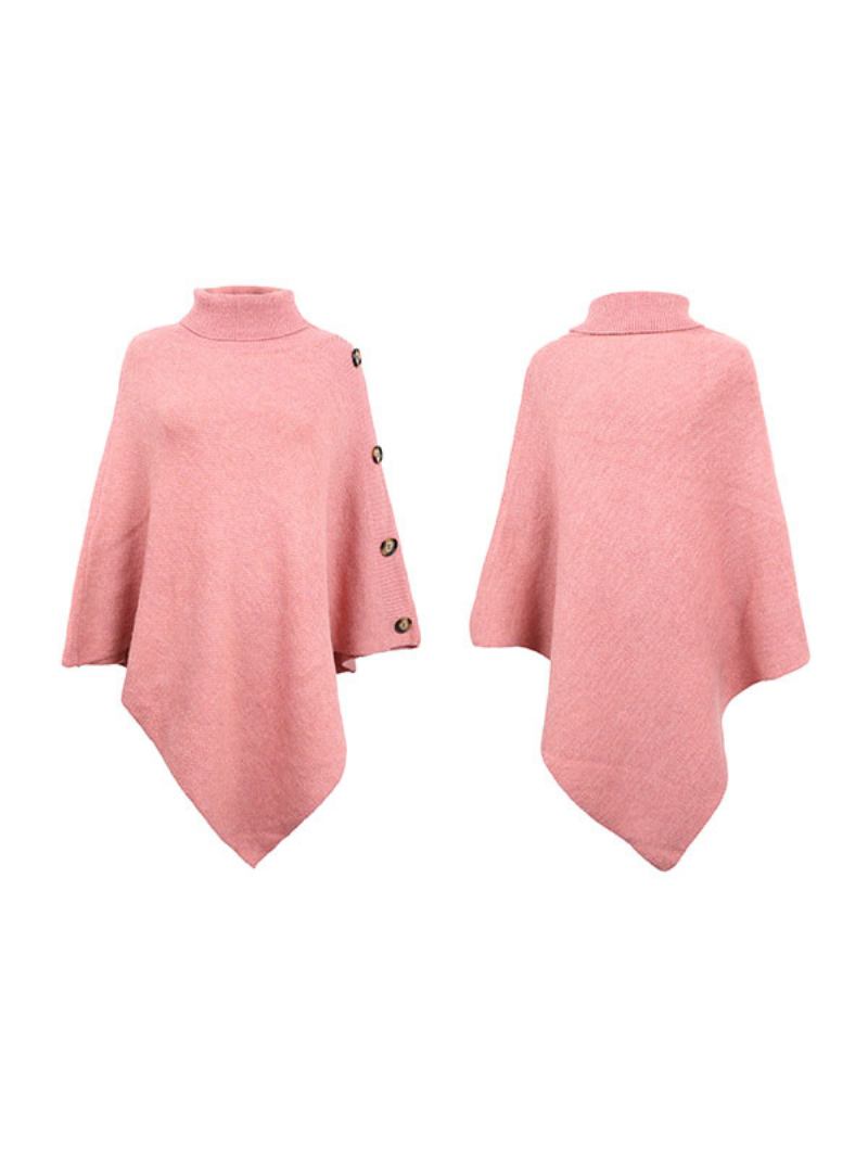 Poncho Para Mulheres Com Gola Alta E Capa Primavera - Rosa