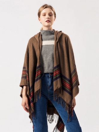 Xaile Wrap Bohemian Com Capuz Franja Poncho Cardigan Capa Para Mulheres