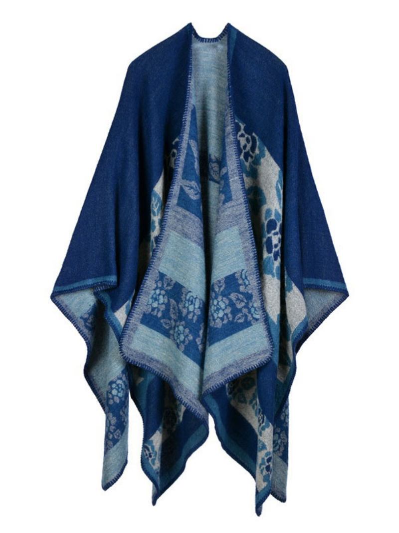 Xaile Wrap Xadrez Bohemian Print Spring Cardigan Cape Para Mulheres - Marinho Escuro