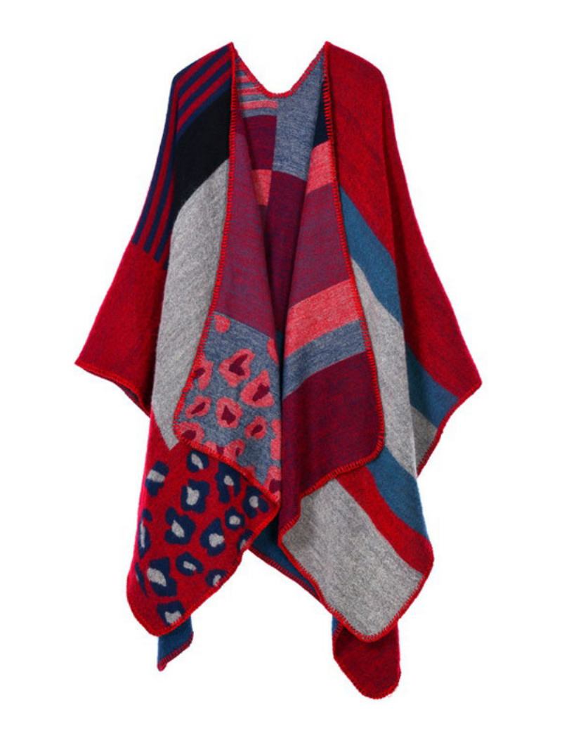 Xaile Wrap Xadrez Bohemian Print Spring Cardigan Cape Para Mulheres - Vermelho