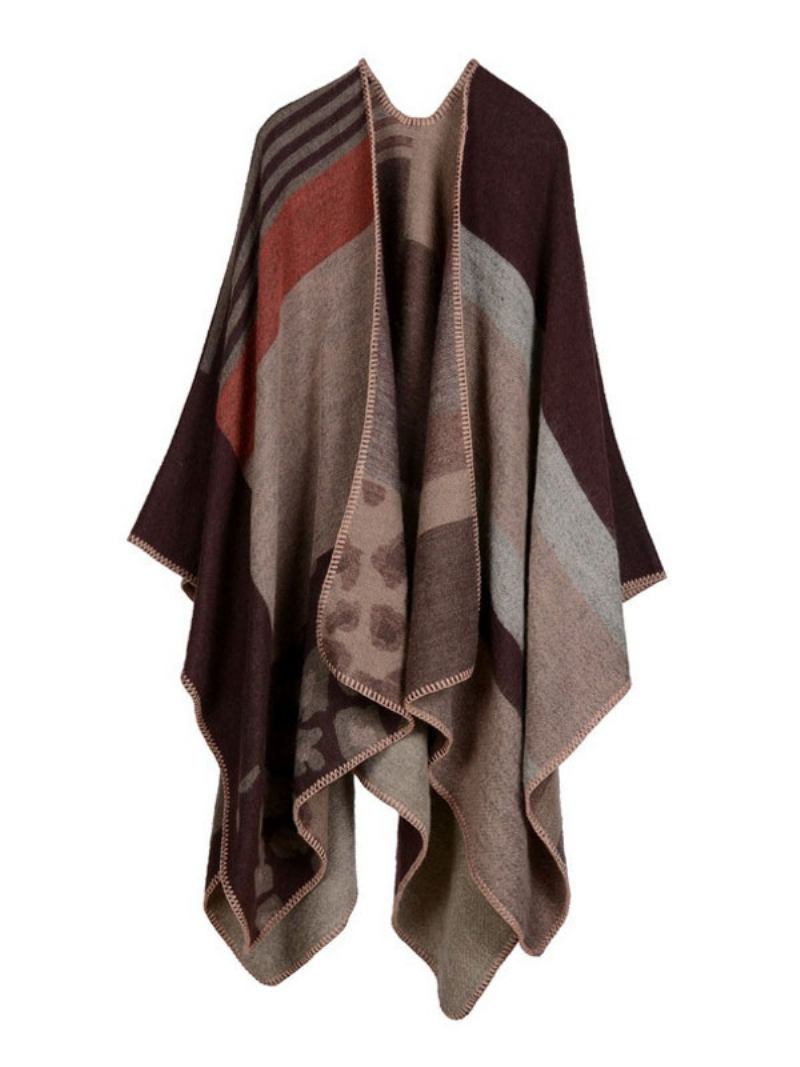 Xaile Wrap Xadrez Bohemian Print Spring Cardigan Cape Para Mulheres - Castanho Café