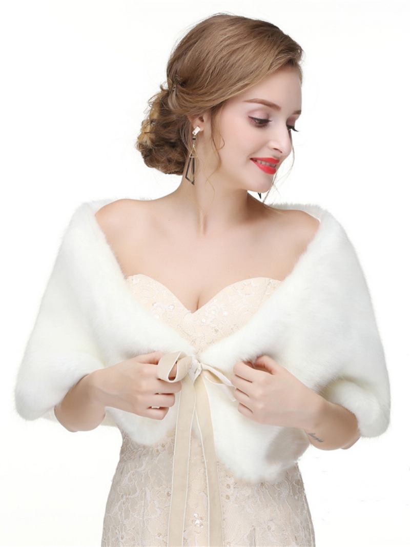 Xale Casamento Pele Sintética Feminino Envoltório Noiva Para O Inverno - Branco