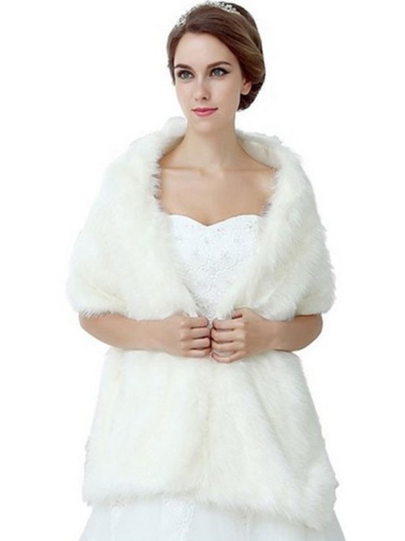 Xale Pele Sintética Feminino Casamento Branco Nupcial Capa Inverno