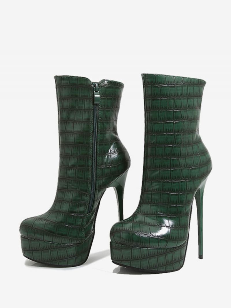 Botas Femininas Com Plataforma Redonda E Zíper - Verde Escuro