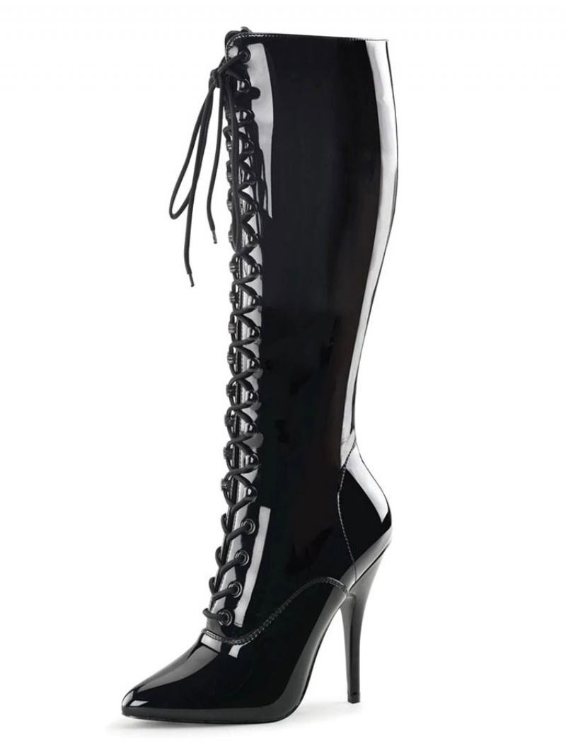 Botas Femininas Sexy Salto Alto Bico Fino Lantejoulas Agulha Rave Club Altas Coxa Preta