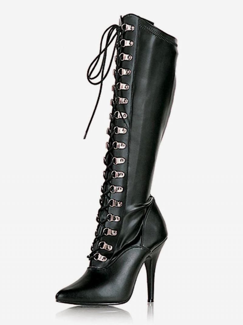 Botas Femininas Sexy Salto Alto Bico Fino Lantejoulas Agulha Rave Club Preto Acima Do Joelho