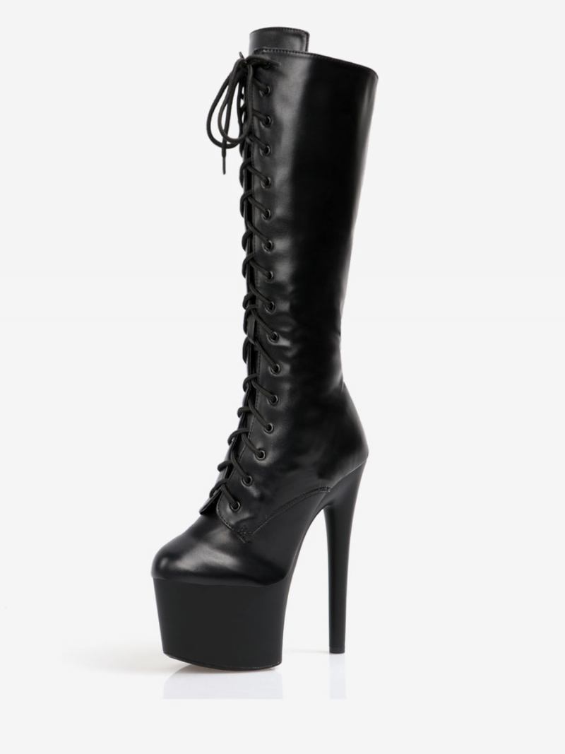 Botas Femininas Sexy Salto Alto Bico Redondo Zíper Stiletto Geométrico Dança Poste Coxa Preta Altas Sobre O Joelho