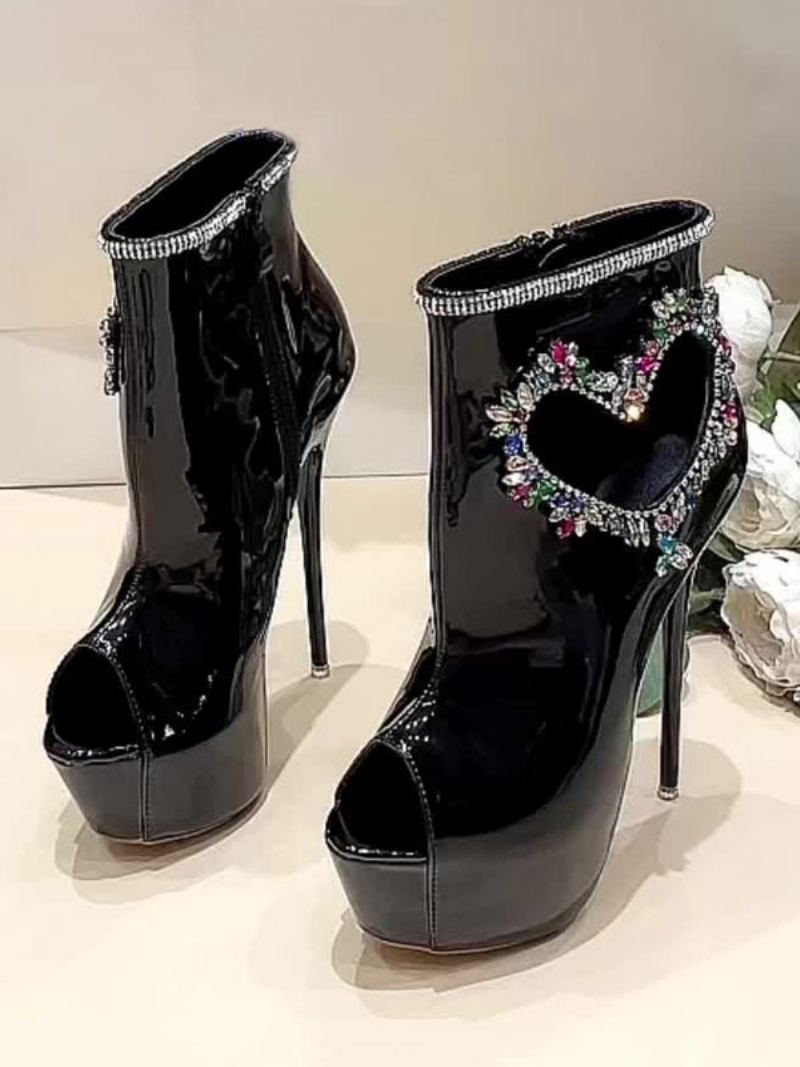 Botas Femininas Sexy Salto Alto Peep Toe Strass Stiletto Street Wear Preto Coxa Altas Sobre O Joelho - Preto