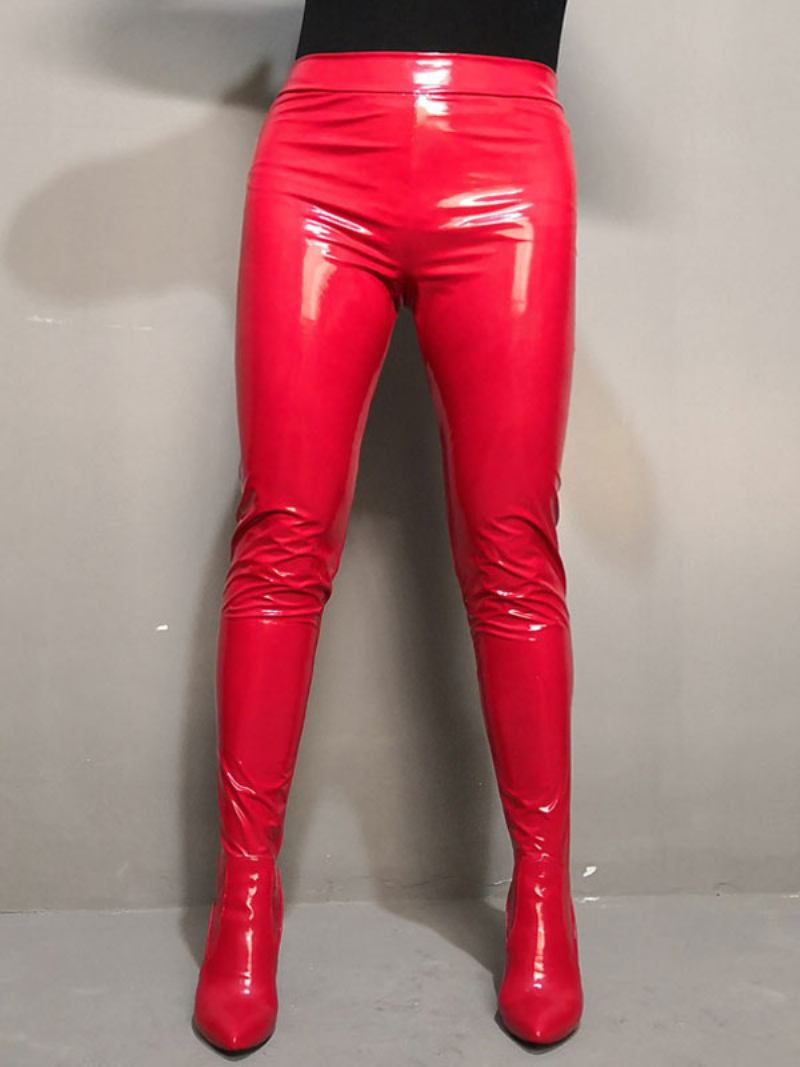 Calça Feminina Botas Bico Fino Salto Grosso Rave Club Sapatos Vermelhos Sexy - Vermelho