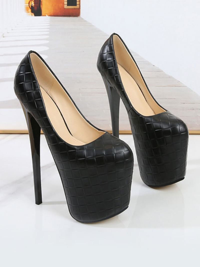 Mulheres Sapatos Plataforma Salto Alto Preto Quadrado Toe Sexy - Preto