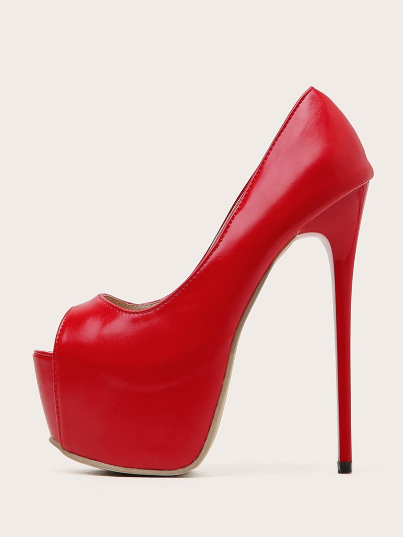 Mulheres Sexy Salto Alto Agulha Peep Toe Couro Pu Bombas Vermelhas - Vermelho