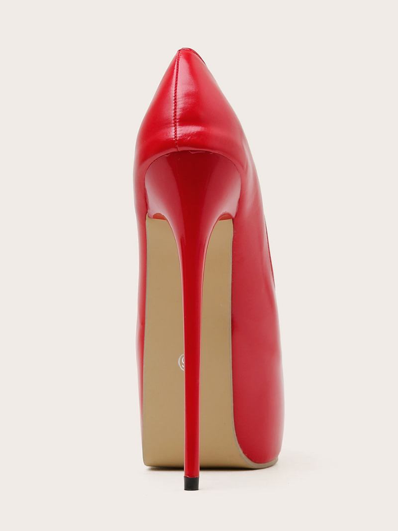 Mulheres Sexy Salto Alto Agulha Peep Toe Couro Pu Bombas Vermelhas - Vermelho