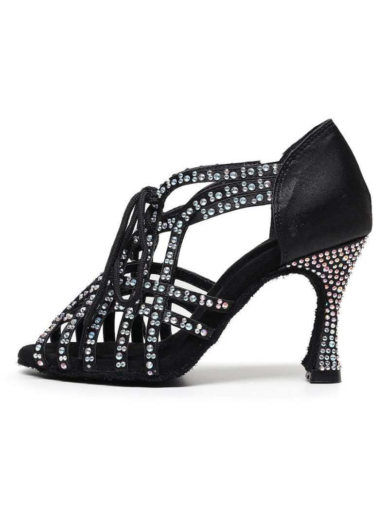 Mulheres Strass Amarrar Sapatos Dança - Preto