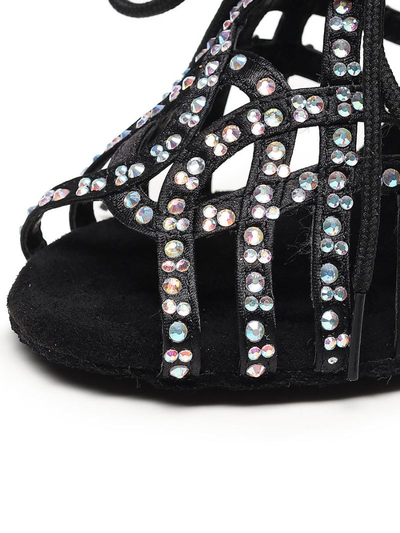 Mulheres Strass Amarrar Sapatos Dança - Preto