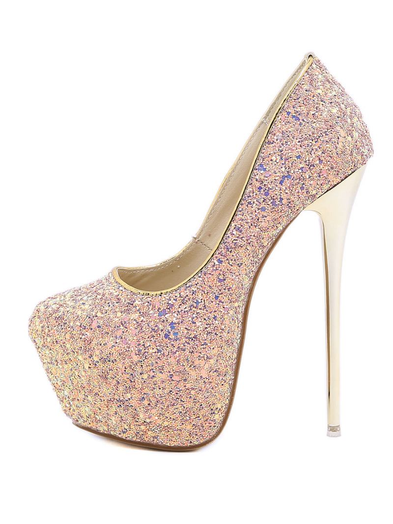 Salto Plataforma Feminino Com Glitter - Rosa Claro