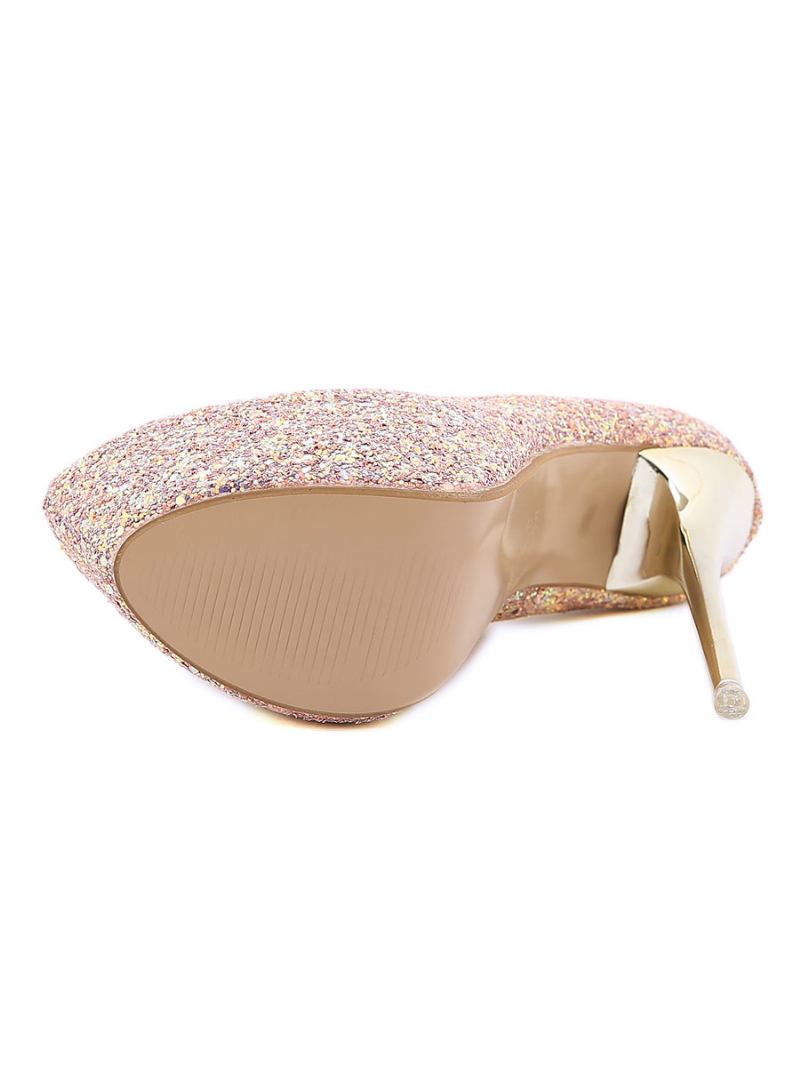 Salto Plataforma Feminino Com Glitter - Rosa Claro