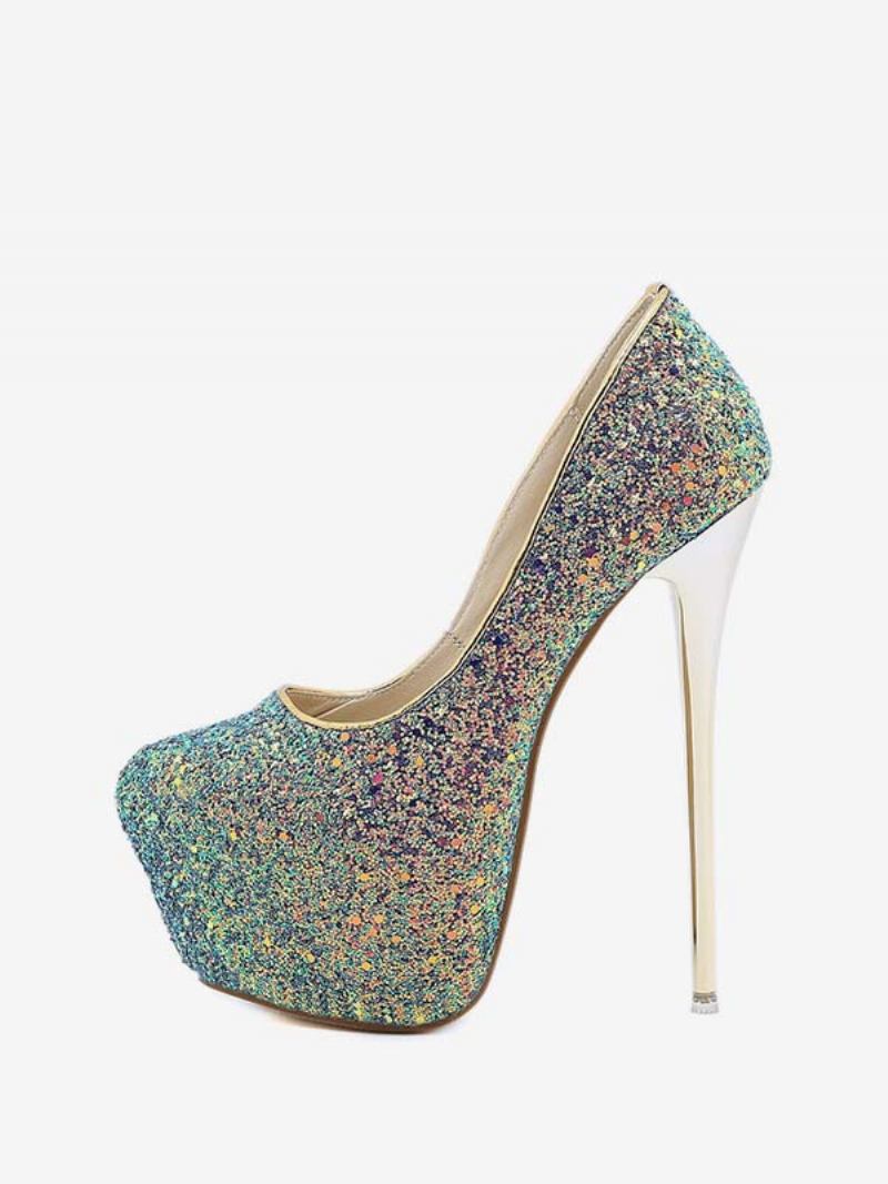 Salto Plataforma Feminino Com Glitter - Teal