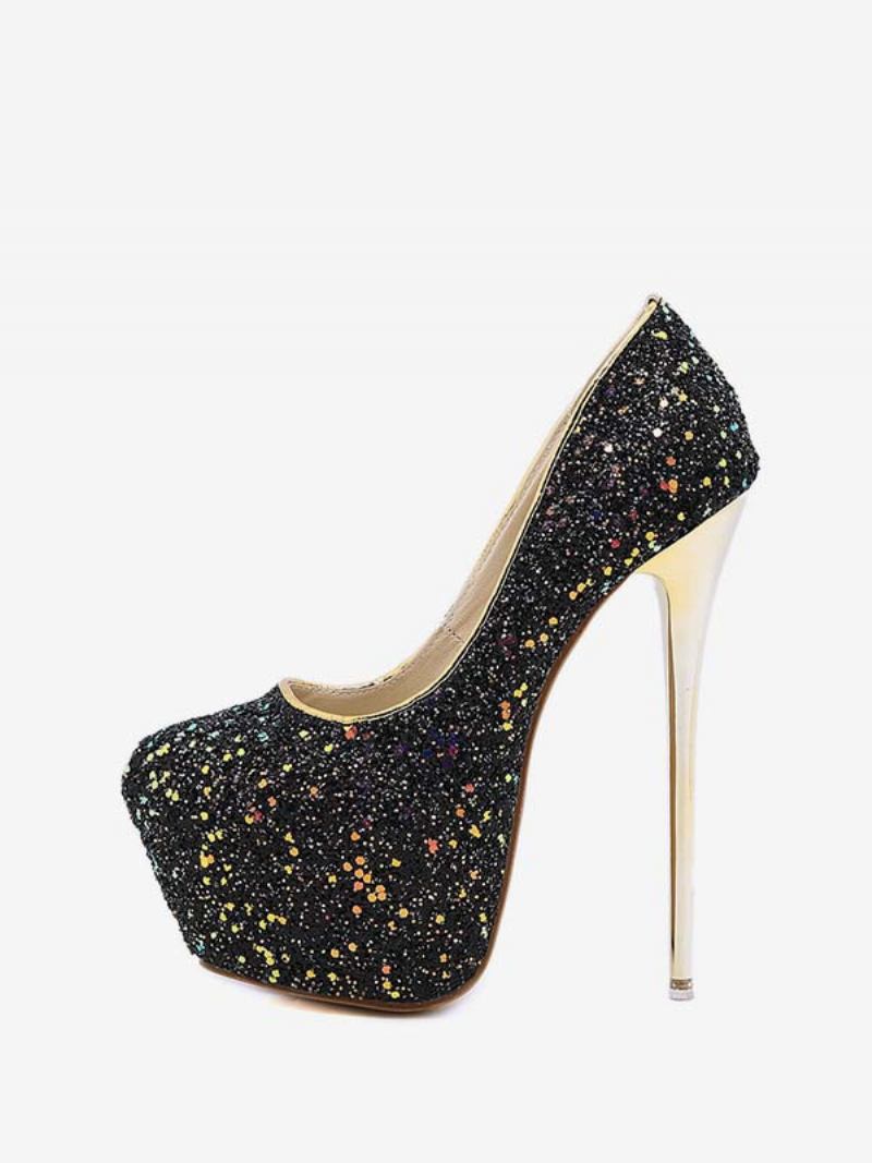 Salto Plataforma Feminino Com Glitter - Preto