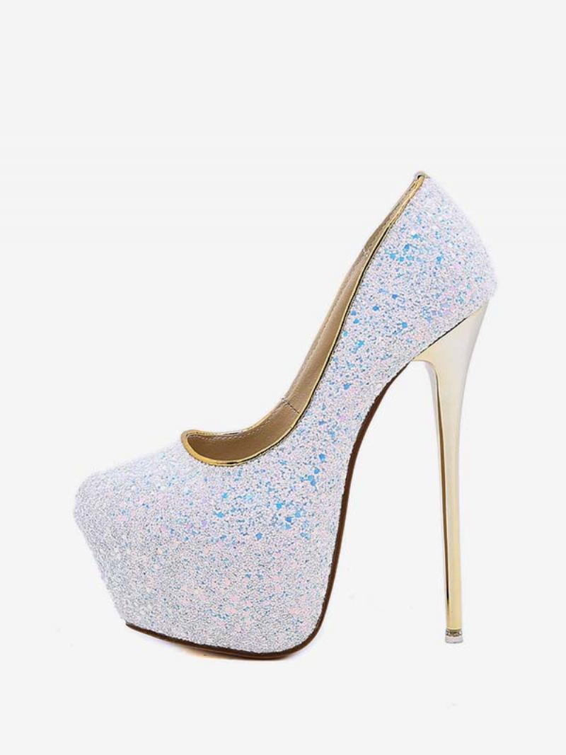 Salto Plataforma Feminino Com Glitter - Branco