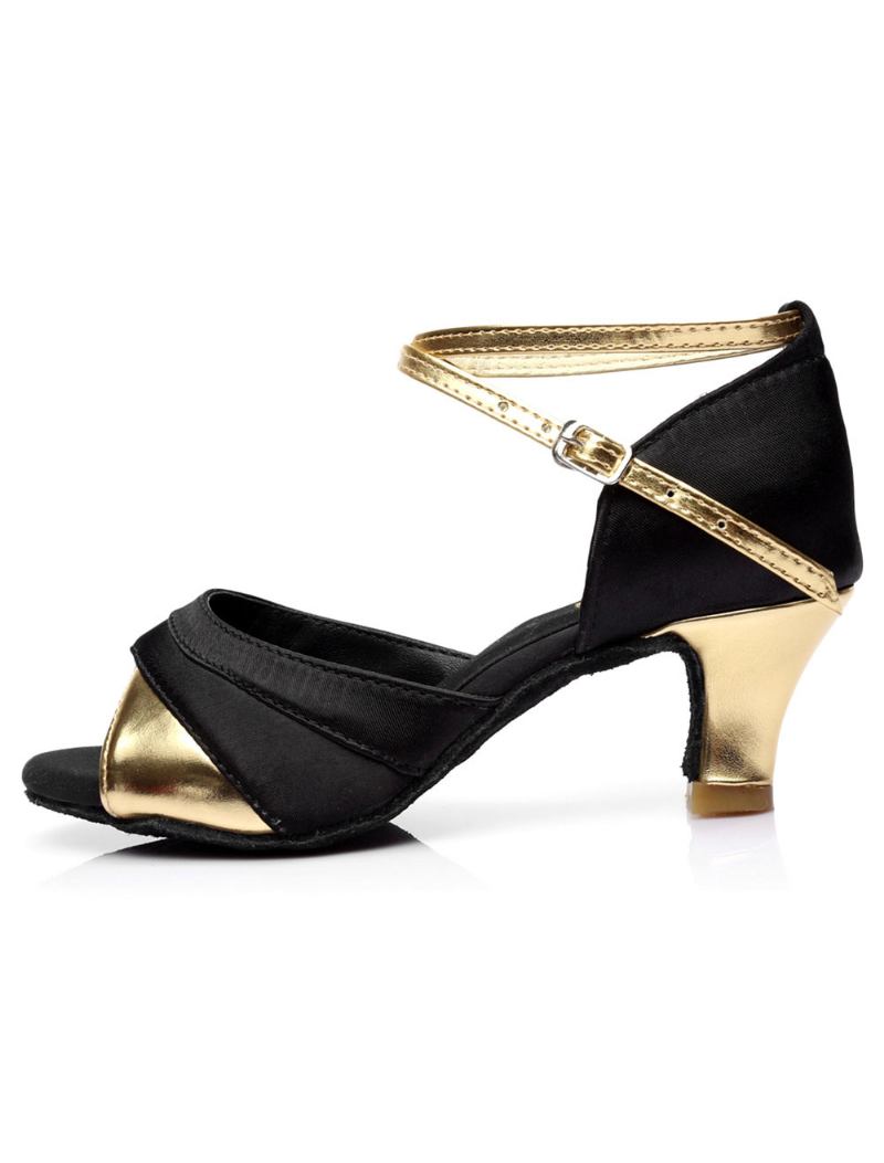 Sapatos Baile Cetim Preto Dourado Para Mulheres - Ouro