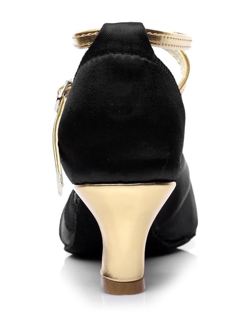 Sapatos Baile Cetim Preto Dourado Para Mulheres - Ouro