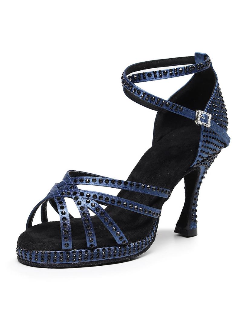 Sapatos Dança Femininos Com Tiras E Strass - Azul Profundo