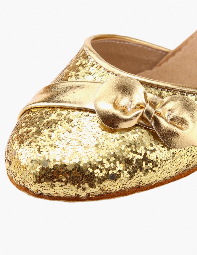 Sapatos Dança Latina Femininos Com Tira No Tornozelo E Glitter - Ouro