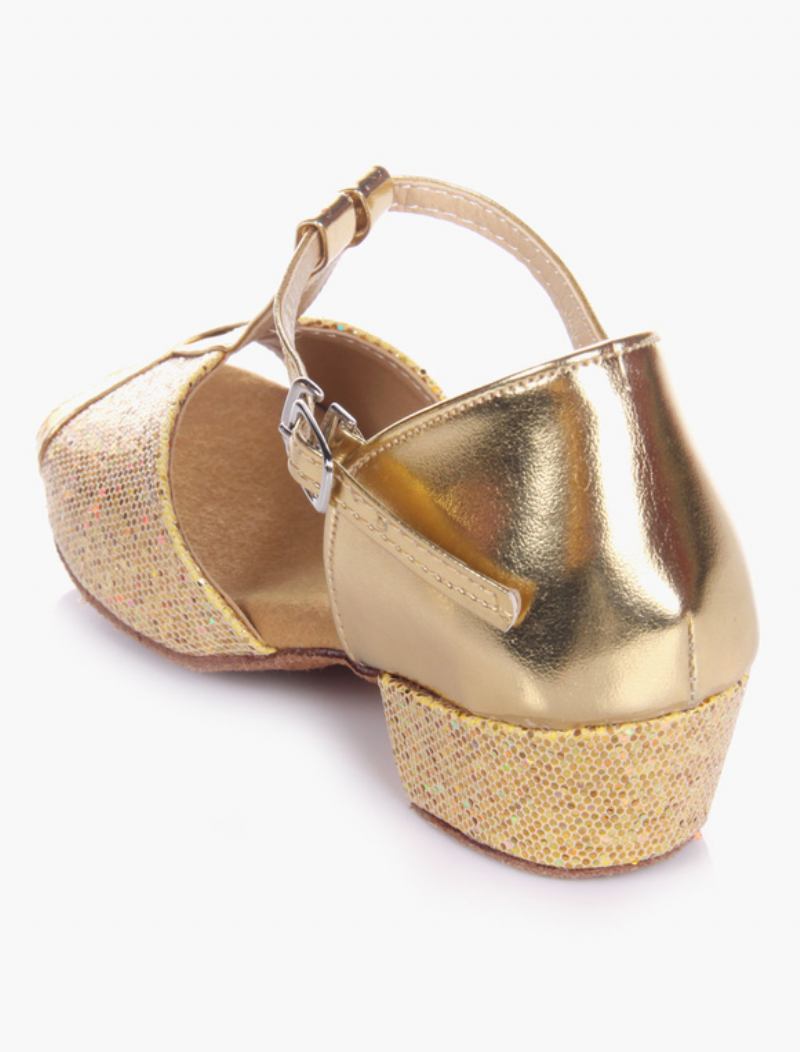 Sapatos Dança Latina Femininos Loiro Peep Toe Tipo T Sola Macia Salão Para Crianças - Ouro