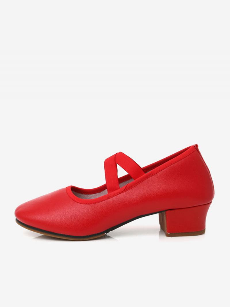 Sapatos Dança Latina Femininos Pretos Dedo Do Pé Redondo Salão - Vermelho